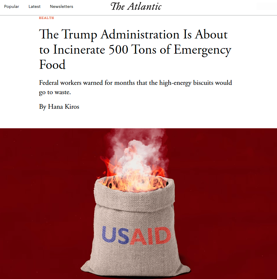 美媒：美国下令焚烧销毁500吨援助食品