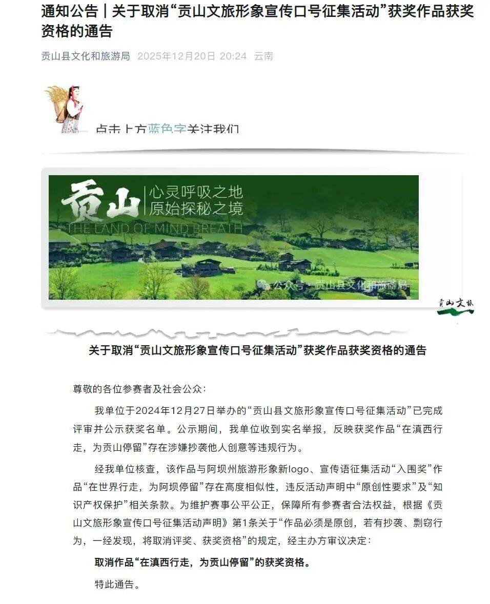 作品系抄袭！云南一地通报：取消获奖资格
